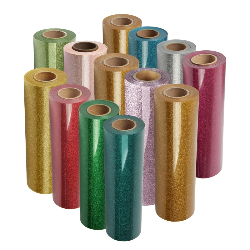 Wholesale best kind of vinyl dark gold glitter pu heat press and htv vinyl bulk transfer film for clothes T-shirt