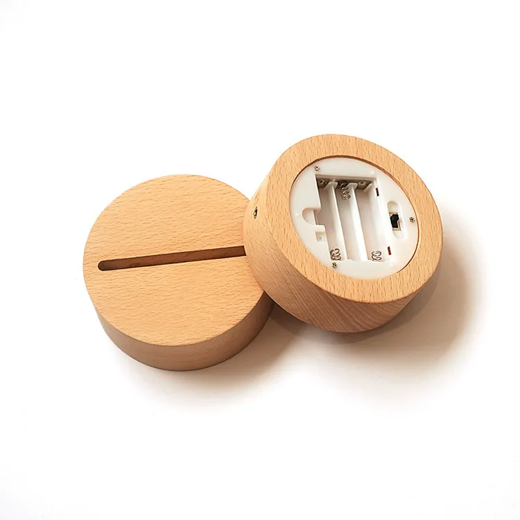 AAA battery operated wooden led light display base battery powered wood 3d led base light for acrylic