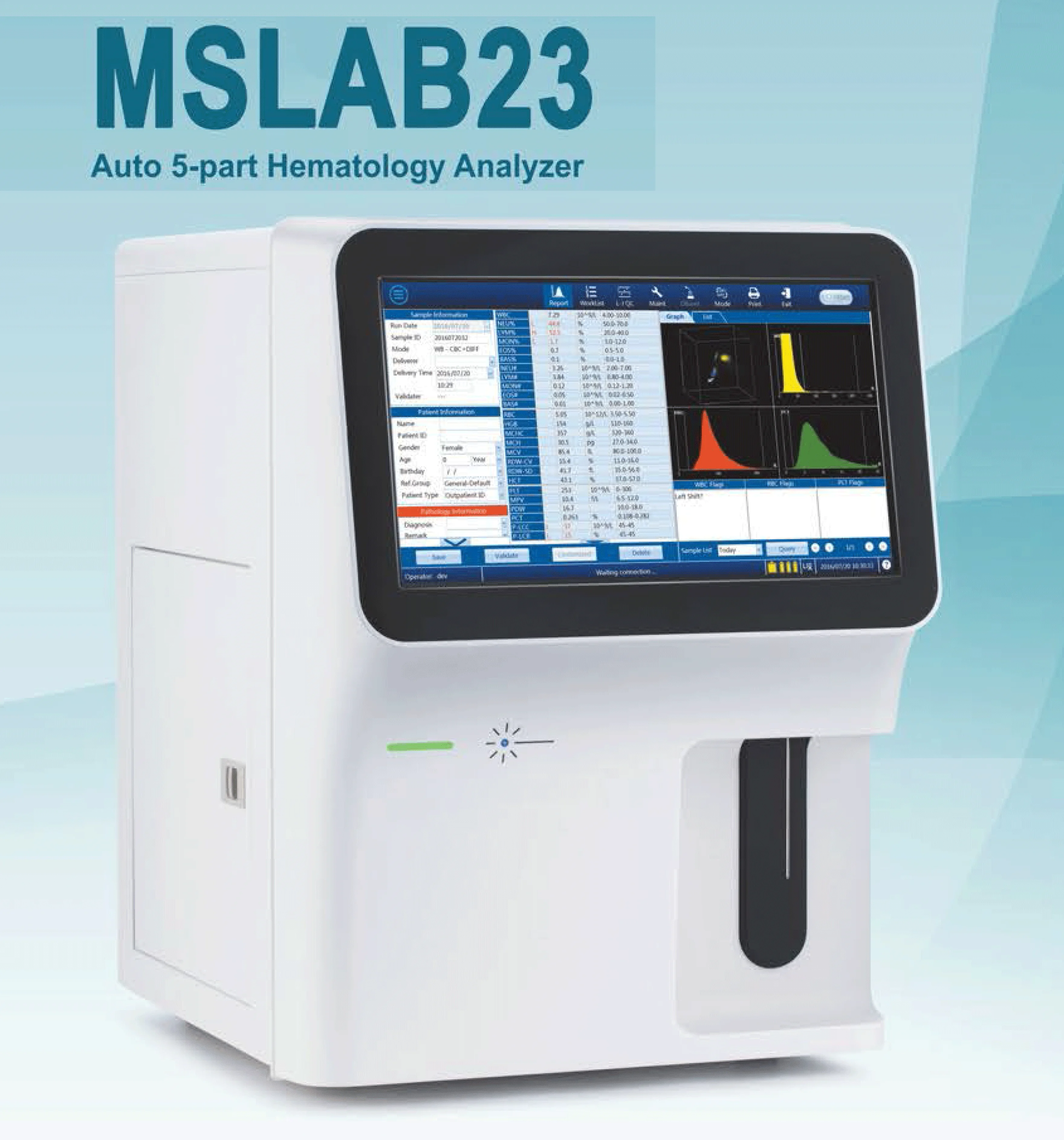 Clinical Analytical Instruments Portable CBC Blood Cell Counter 5 Part Hematology Analyzer Full Automatic for Vet and Human