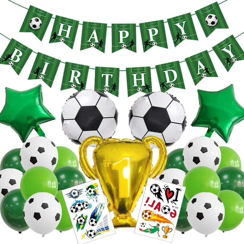 2024 New Design Football Balloon and Banner  Set  Happy  Birthday  Trophy Balloon  For Boys and Girls  Birthday Party Decoration