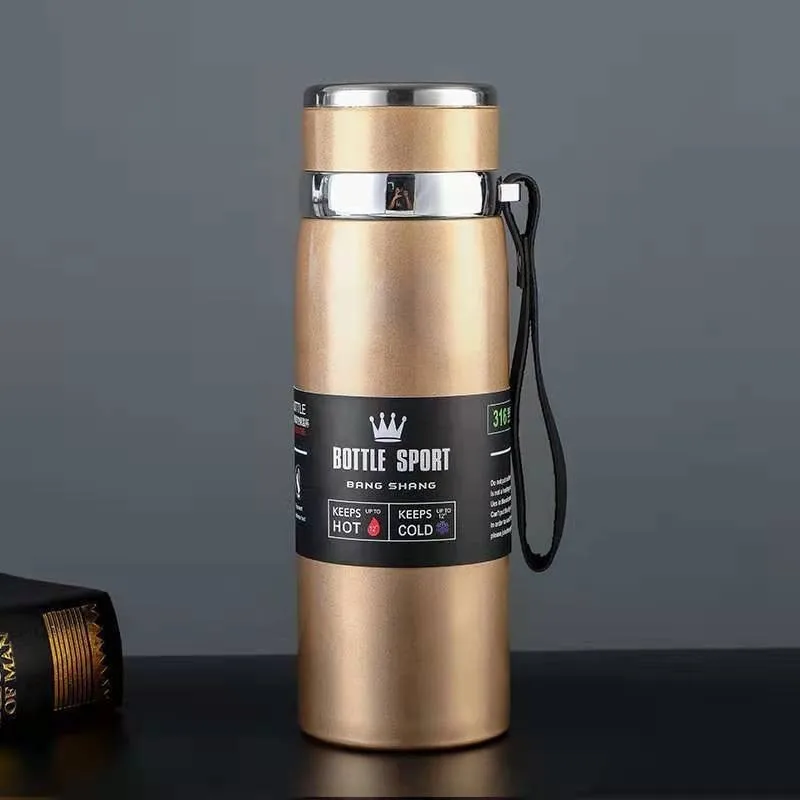 Custom  big capacity double wall vacuum thermos cup stainless steel insulated travel sport water bottles with strap