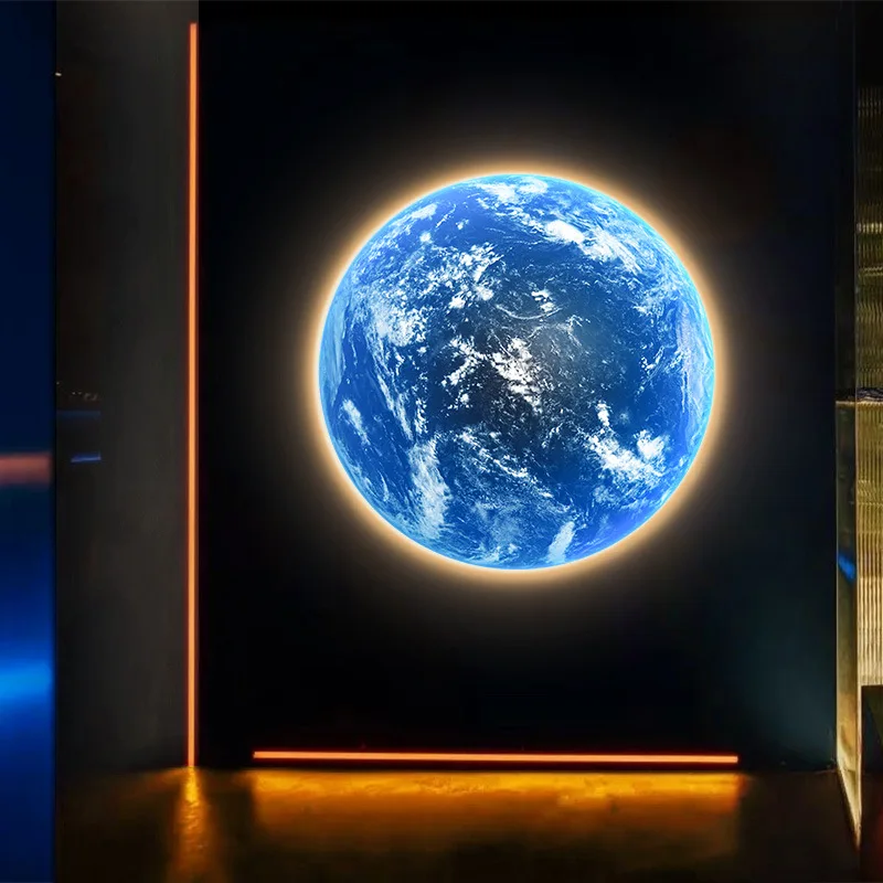 40CM Minimalism creative planet crystal porcelain modern glass wall paintings with led for home decor