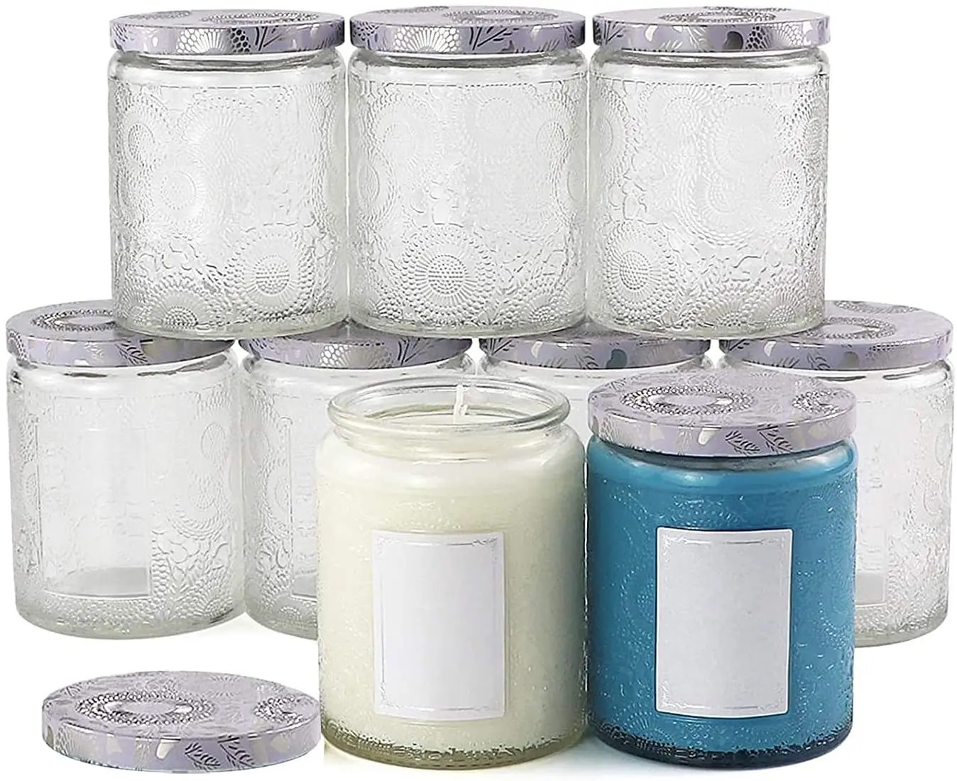 8 OZ 250ml Luxurious Candle Containers Holders Multicolor Embossed Glass Jars Vessels For Making With