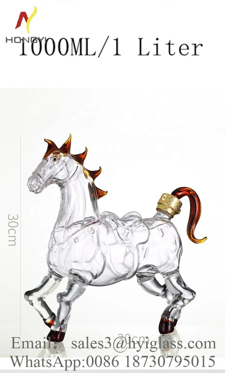 Animal Shaped Glass Bottle Golden horse Shaped Clear Glass Decanter Whiskey Glass Bottles 1000ml