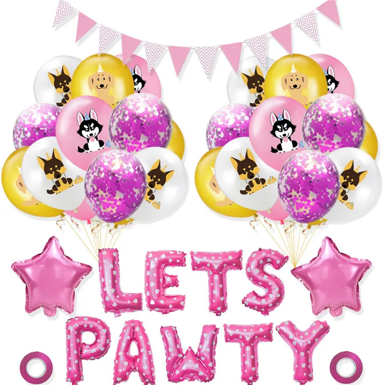 Professional factory pet party balloons set cute dog triangle pull flug reusable party supplies