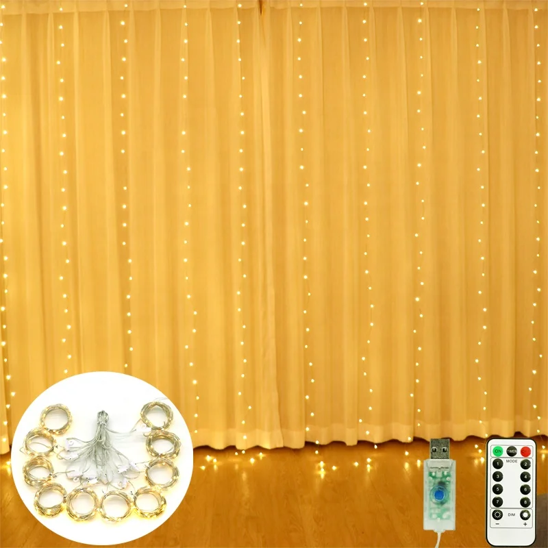 9.84 x 9.84 Ft 3x3m 300 Led Soft PVC Coating Copper Wire Christmas Holiday String lighting Wedding Decor Window Curtain Lights