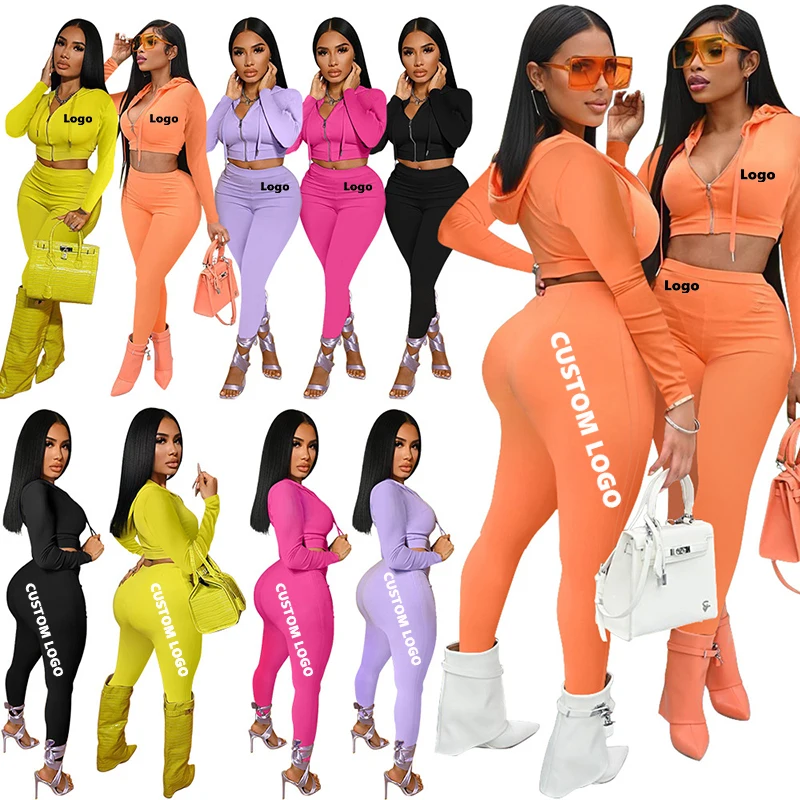 CH70-1 осенняя одежда укороченный Топ Леггинсы для женщин по индивидуальному заказу спортивные штаны и толстовка с капюшоном и спортивные штаны комплект из двух предметов, комплект со штанами, зимние комплекты для женщин