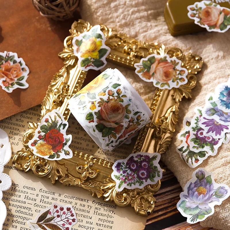Vintage Aesthetic Junk Journal Diary Scrapbook Notebook Bullet Journal Supplies Sticker,100PCS/roll Washi Masking Tapes Stickers