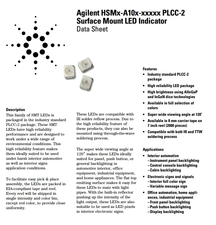  HSMM-A100-S00J1 LED GREEN CLEAR 2PLCC SMD IC электронный чип
