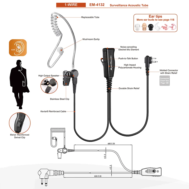 Two Way Radio PTT Headset walkie talkie headphone wired Air Tube Earphone