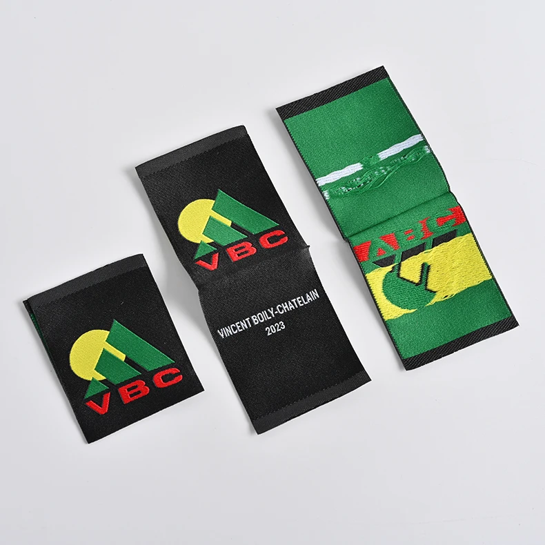 high definition Custom hem label for sleeve,loop fold woven hem tag for sleeve