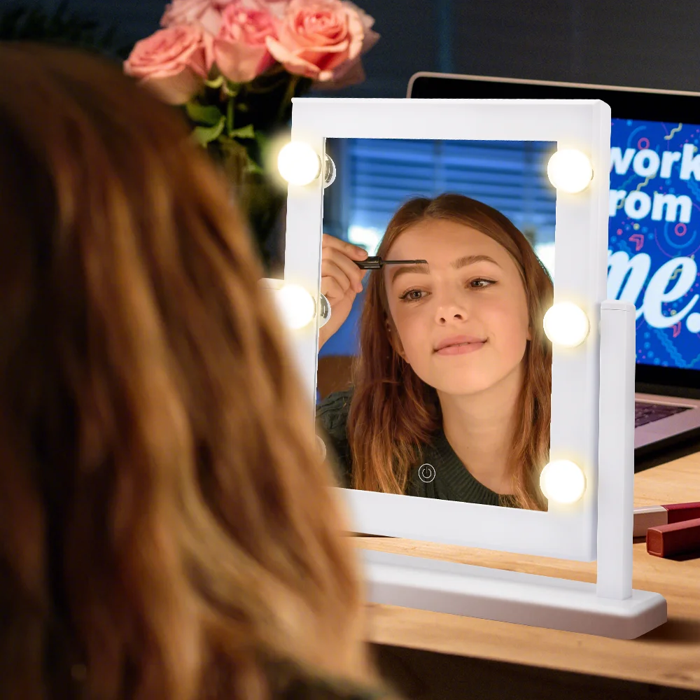 PRITECH LED Light HD Makeup Mirror Square Chrome Beauty & Personal Care Products Cosmetic Mirror Angle Adjustment Two Colors