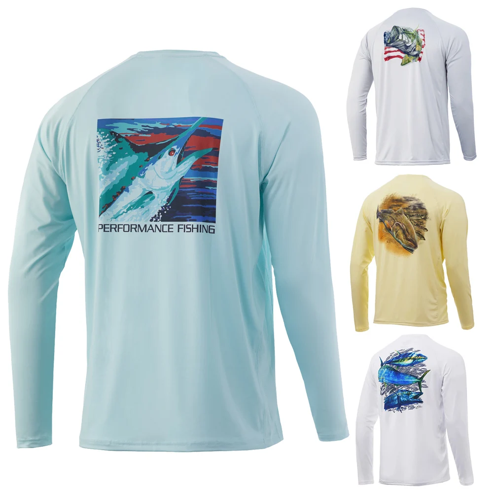 Custom LOGO Breathable Long Sleeve Dry-Fit fishing wear Quick Dry UV Protection spf UPF 50 Durable Polyester men fishing shirt