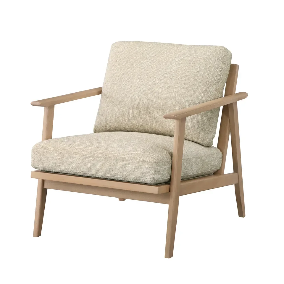Modern Furniture Simple Style Linen Fabric Upholstery Wooden Single Seat Accent Concave Arm Chair