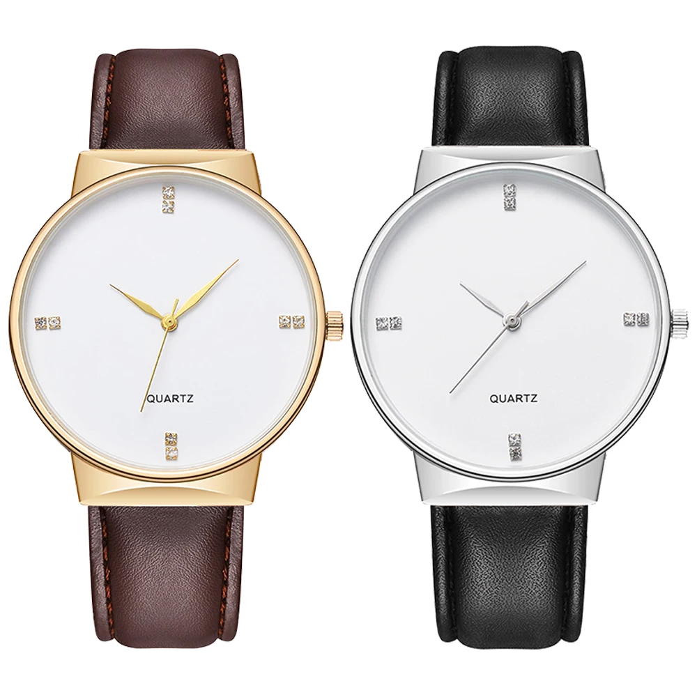 Diamond Leather 3ATM Water Resistant Casual Fashion Mens Analog  Slim Stone Quartz Watch