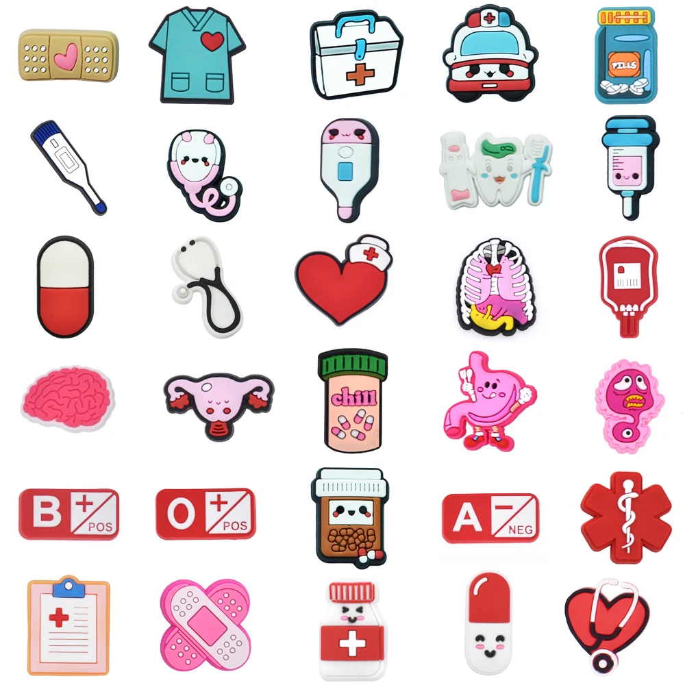 Hospital Pvc Rubber Medical Care Series Rubber Nurse Care Shoe Decorations Soft Shoe Charms Wholesale for Clog Shoe Decorations