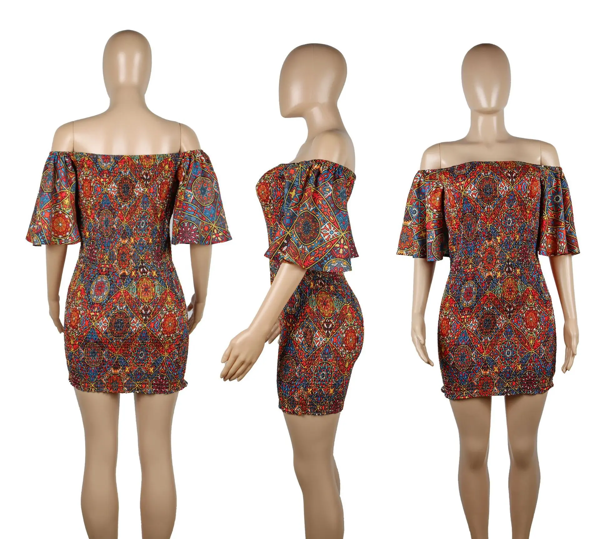 2022 Dew shoulder Elegant Wholesale African Print Patterns Wax Dress Designs For Women Casual Ladies Dress