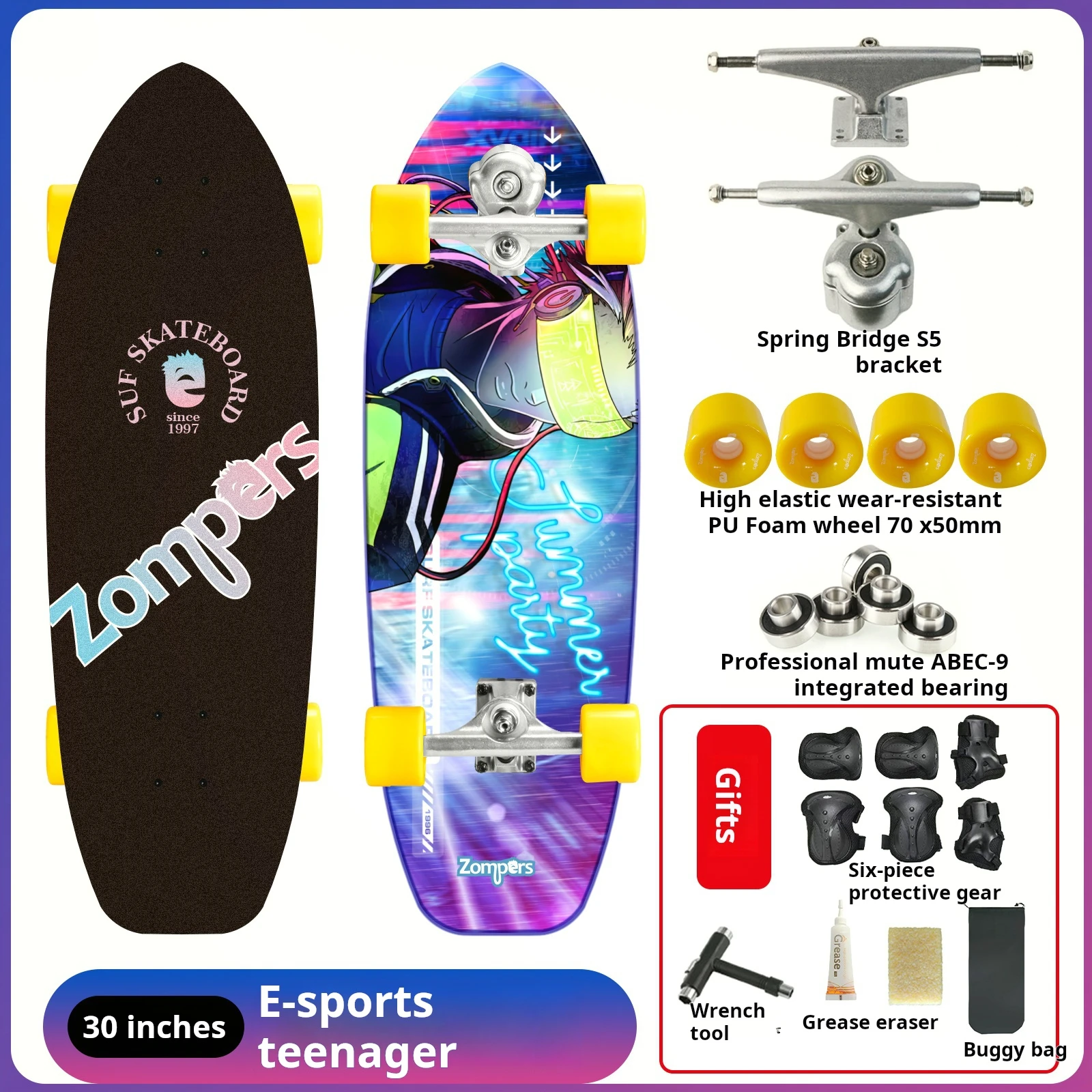 skateboard Cruiser Professional Russia Maple 30 inch High-end Surf Skateboard Adult Skateboard with Protector