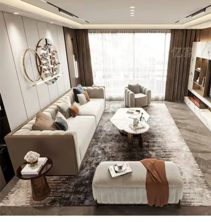 soft comfortable  white cream living room furniture for villa hotel apartment beside sofa stool