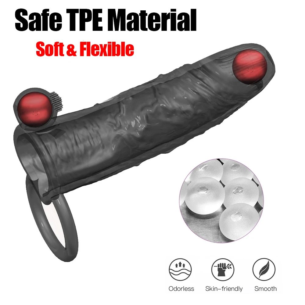 Reusable Condom Dildo Vibrator Penis Ring Sleeve Adult Sex Shop Vibrating Condom Enlargement Dildo Sleeve for Men Sex Couples