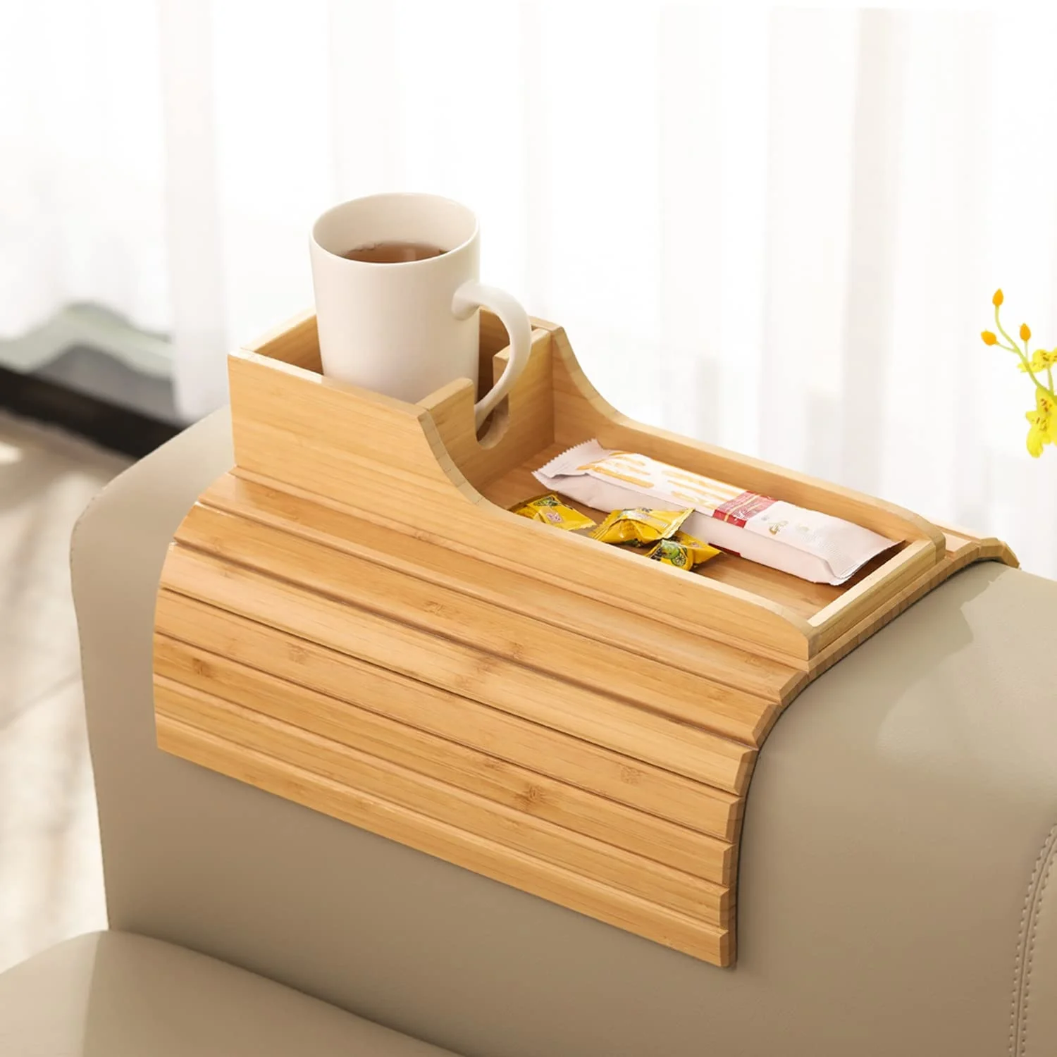 New design best-selling natural folding bamboo sofa with roller coaster armrests versatile bamboo sofa armrest tray