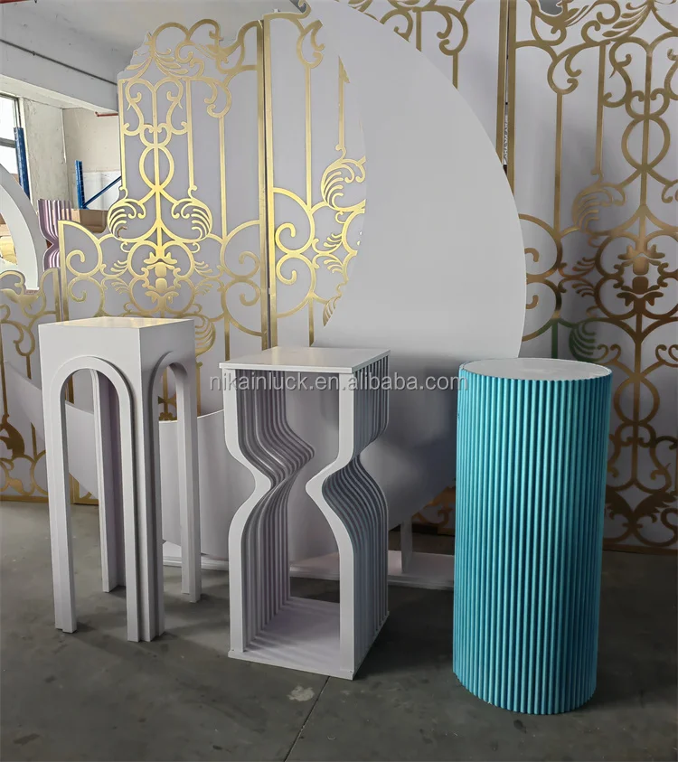 Cake Dessert Table Stand White Pedestal Column Plinths Cylinder Ripple Round Birthday Wedding Party