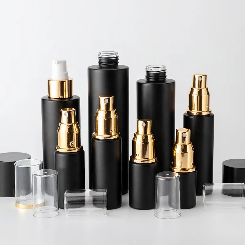 10G 20G 30G 50G 15ml 20ml 30ml 80ml matte black perfume cylinder pump spray bottles cream jars cosmetic glass containers