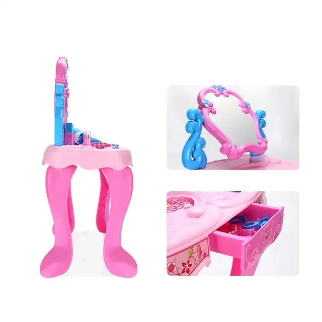 Toys Girl Dresser Mirror-Pink Dressing Table Music Dresser With Mirror And Lights
