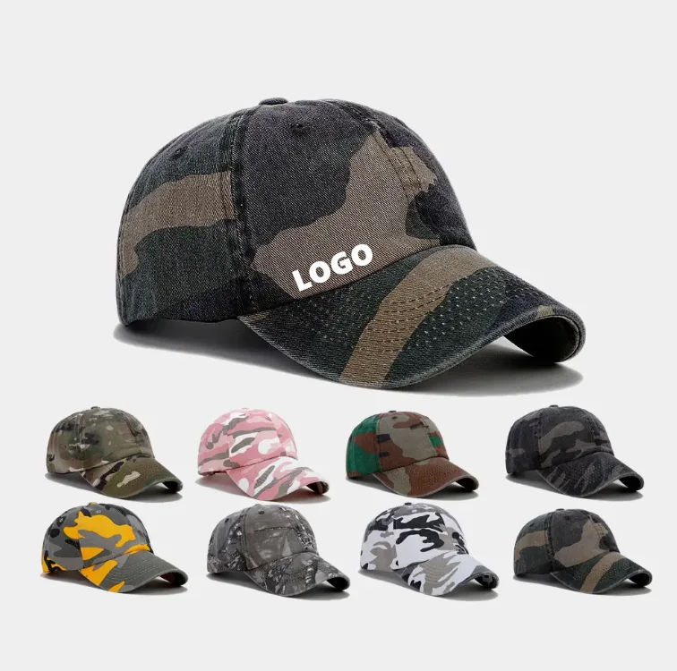 Wholesale Custom Embroidery Logo Camo Baseball Hat Sports Vintage Camouflage Caps