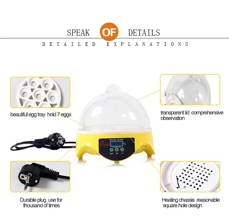 HHD Mini 7 Eggs Incubetor Kulucka Makinasi Chicken Bird Egg Incubator