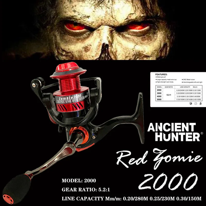 Ancient Hunter Red Zombie Spinning Reel 1000 2000 3000 Fishing Reel 3+1BB 5KG-6KG Spinning Fishing Reel