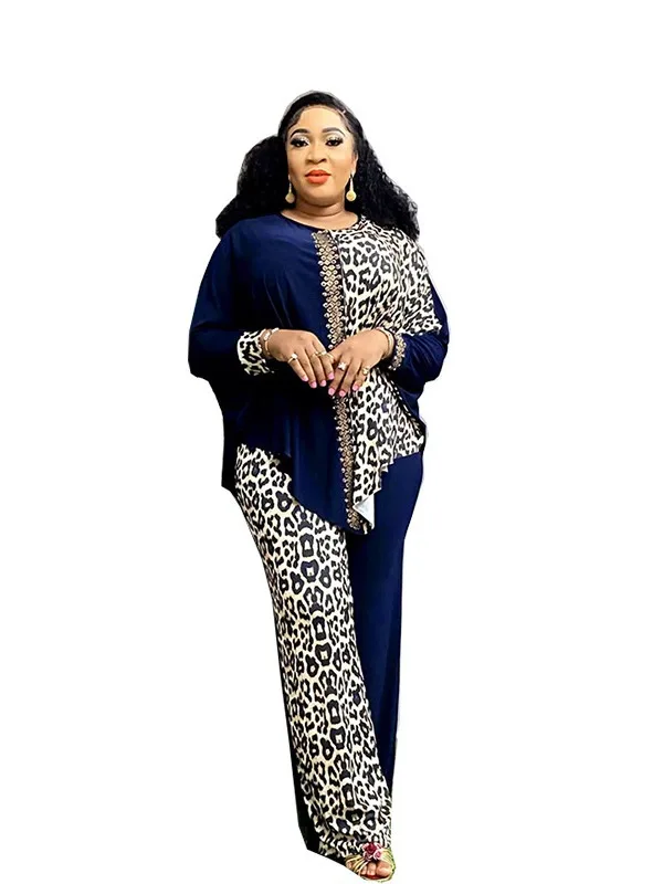 2024 Luxury New in Matching African Sets for Women Elegant Lady Evening Leopard Clothing Plus Size Dashiki Top and Pants Suits