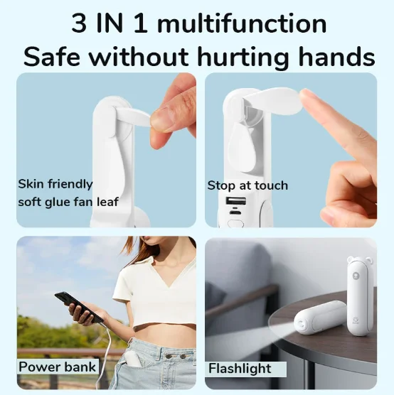 New 3 in 1 Portable Fan Mini Handheld Fan USB 4800mAh Recharge Hand Held Small Pocket Fan with Power Bank Flashlight Feature
