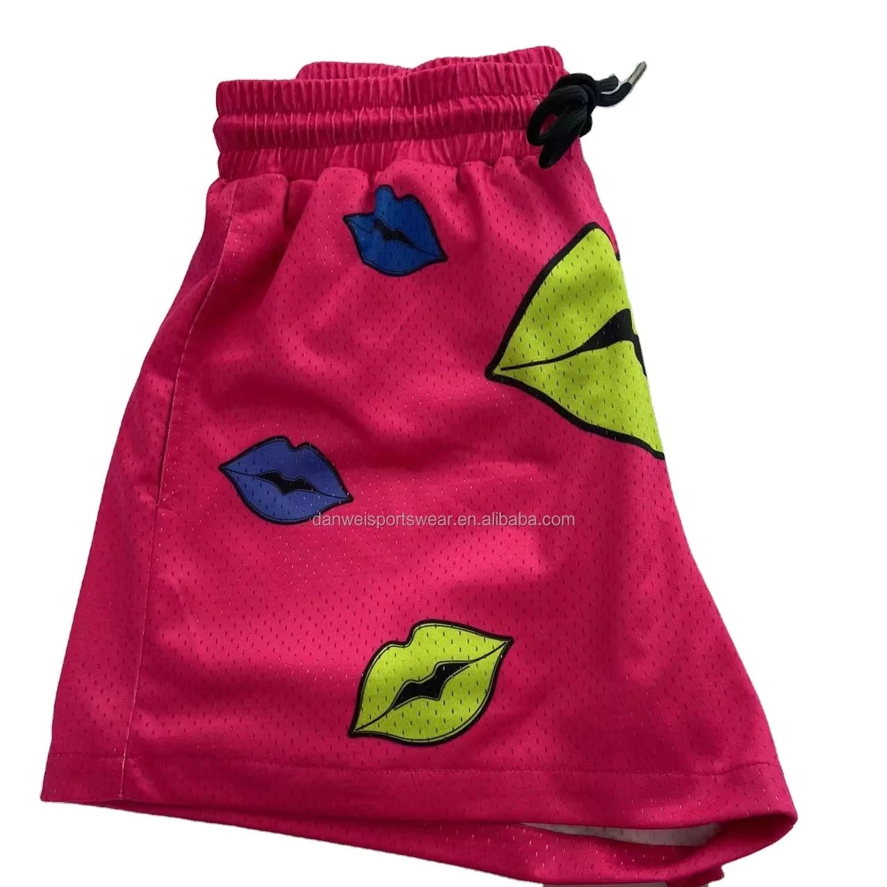 hot pink lips design line up custom basketball shorts sublimation
