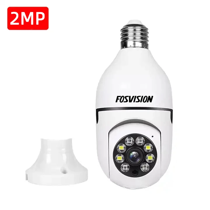 FOSVISION 2MP Wireless Surveillance Panoramic Light Camera Bulb Pt Smart Cctv Bulb Wifi Camera with Mini E27 Bulb Socket