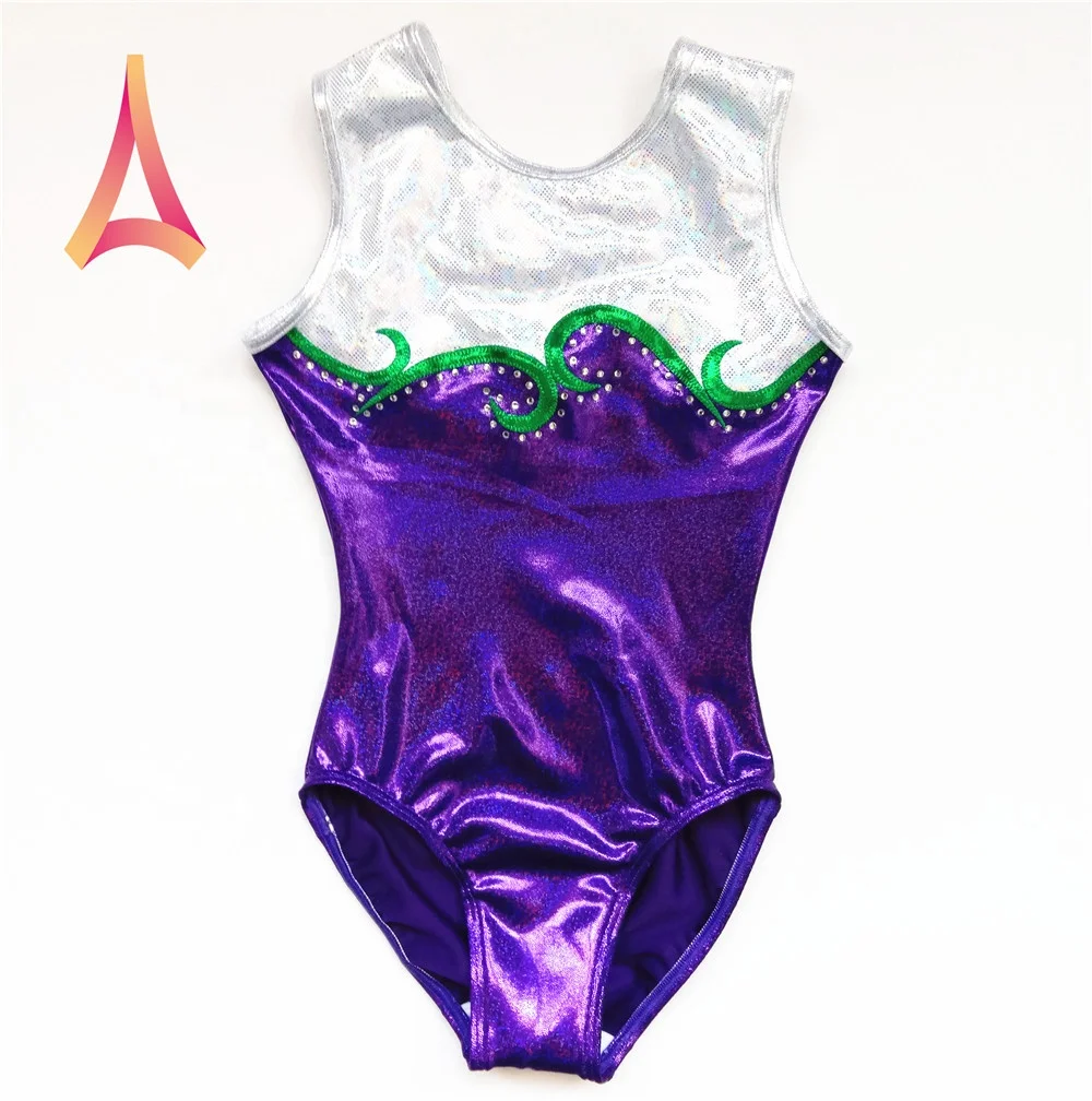 Оптовая продажа, слитное боди из спандекса, синее гимнастическое трико без рукавов для девочек, распродажа