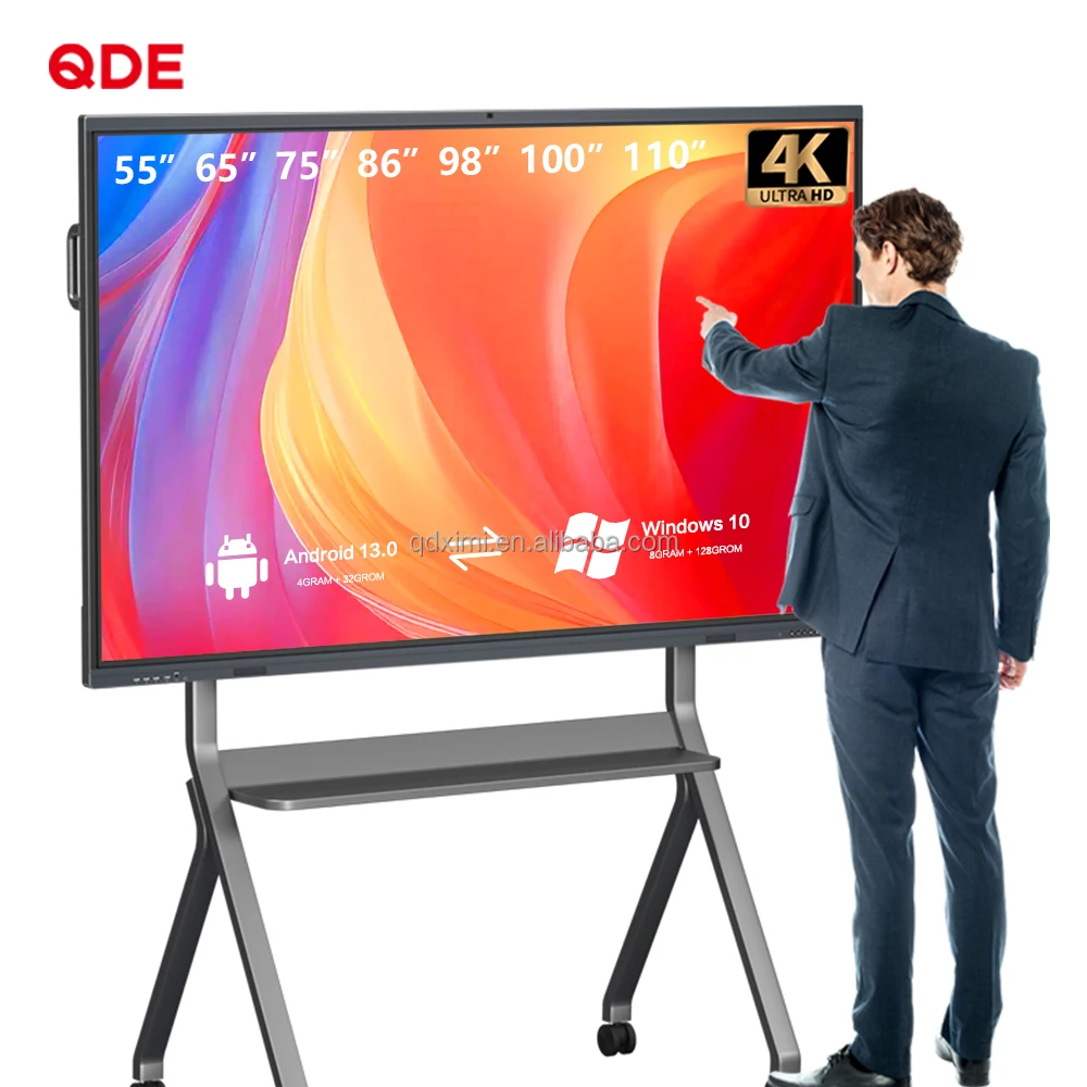 Интеллектуальная Интерактивная смарт-плата QDE 75 86 98 110 дюймов 4k ЖК-дисплей android лазерная указка доска печатная плата