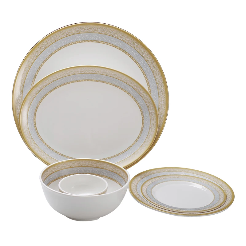 Wholesale Tableware For Restaurant Use Royal Style Gold And Silver Flower Dinnerware Set For Dubai Market