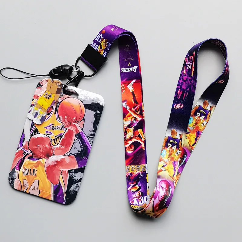 Hot Sale Fashion Basketball Kobe Number 24 Lakers Card Holder Campus Student ID Name Badge Card Case Cover Gift Neck Lanyards
