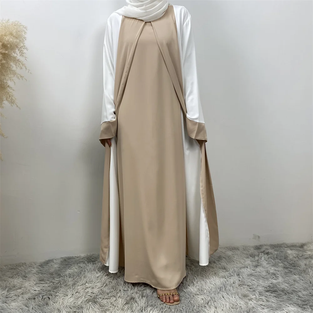 6780# Stylish Modest Contrast Color Nida Fabric Dubai Islamic Women Dress with Pockets