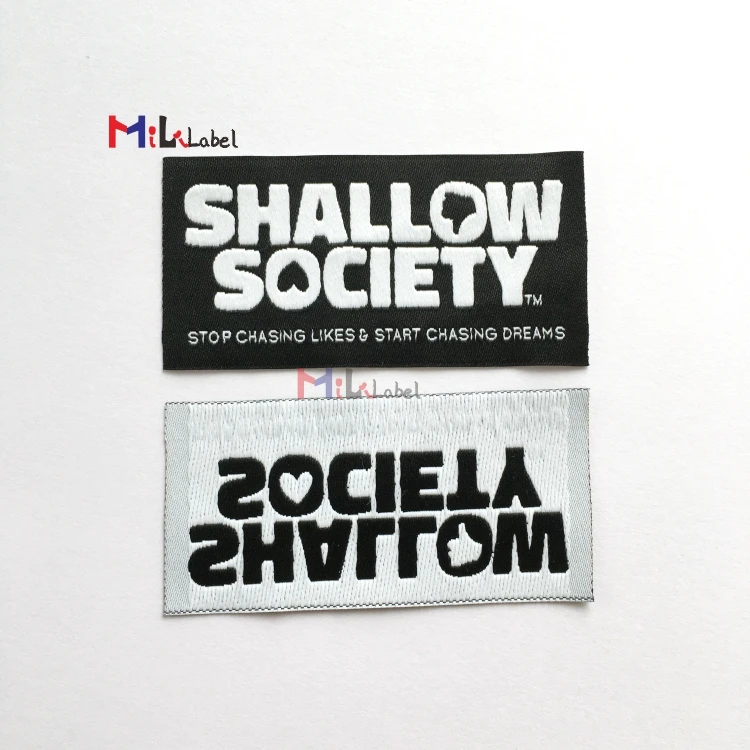 custom garment labels white or black clothing label design logo tag garment tags damask woven labels with end-fold clothing tag