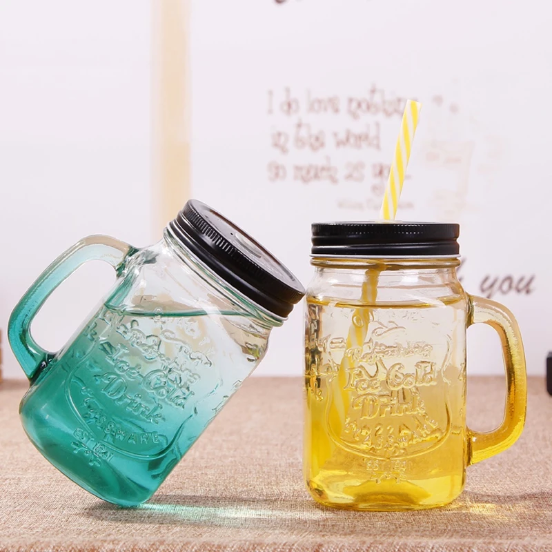 350ml Iced Coffee Tea Smoothie Mason Jar with Handle Metal Lid