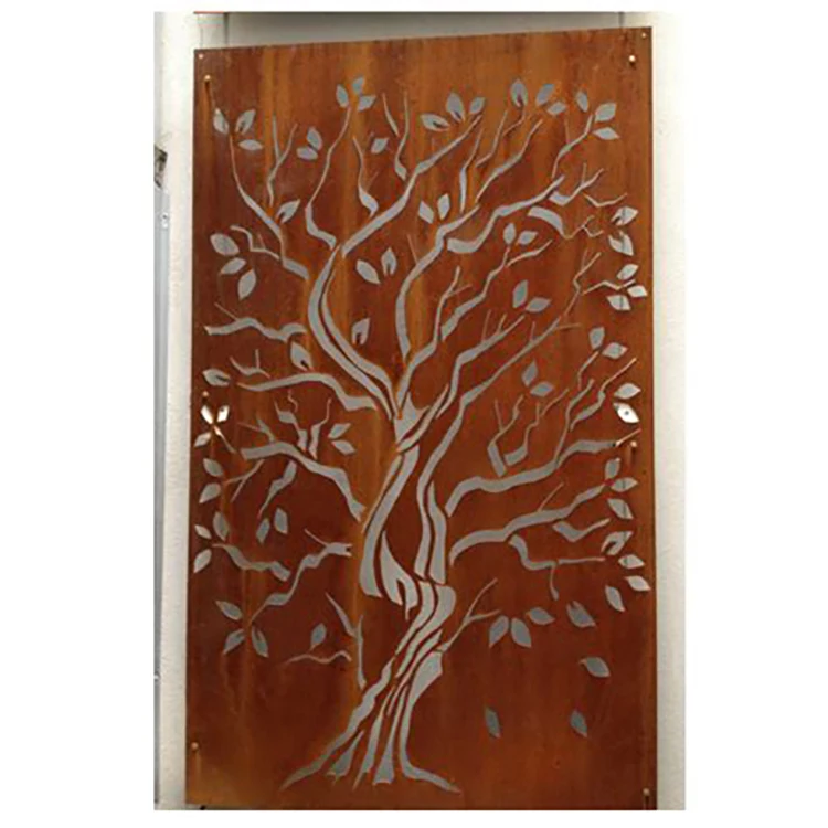 Corten rusted steel decorative garden screens with support frames