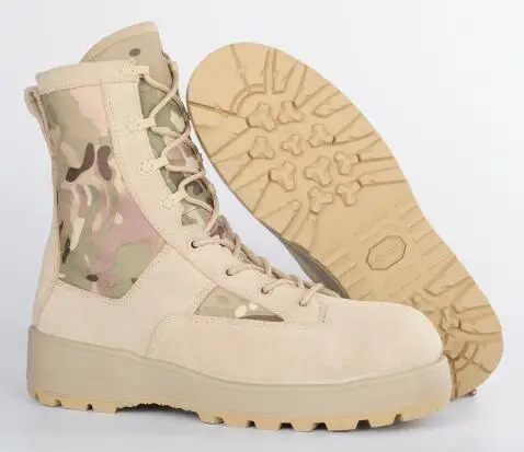 Lace up waterproof outdoor beige army military desert boots SC-6663