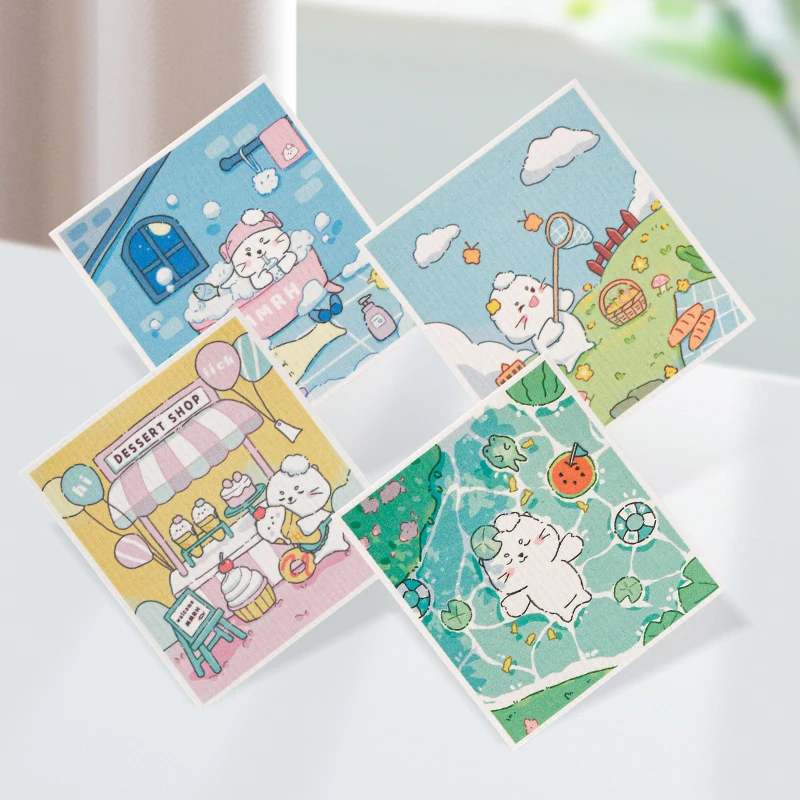 Eco Compostable Natural Cleaning Cloth Biodegradable Custom Printed Swedish Dish Cloth Cellulose Sponge Cotton Dish Cloths