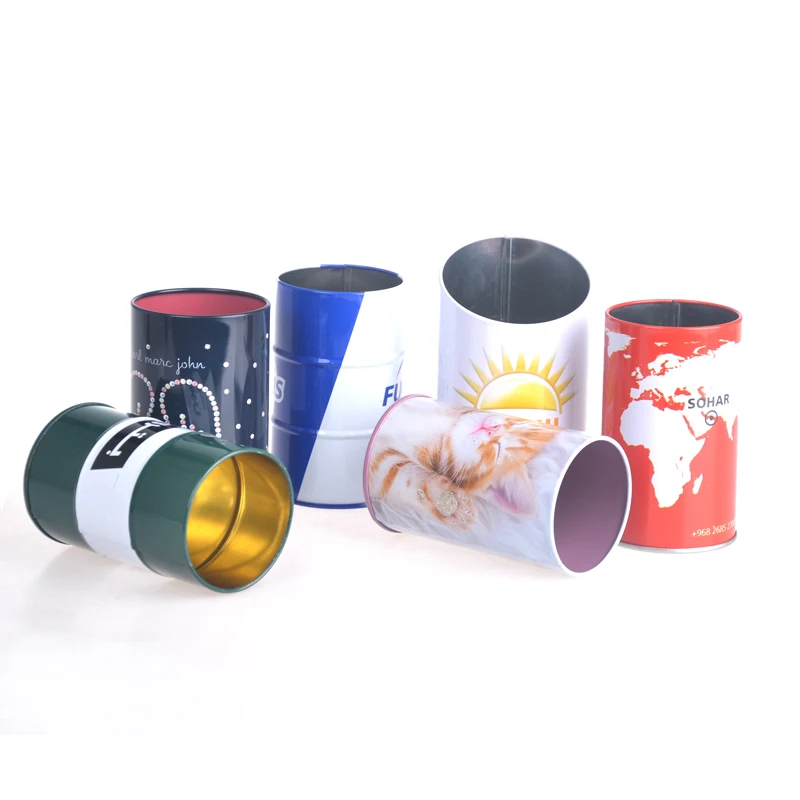 
oil drum shape cool metal tin pencil holder 