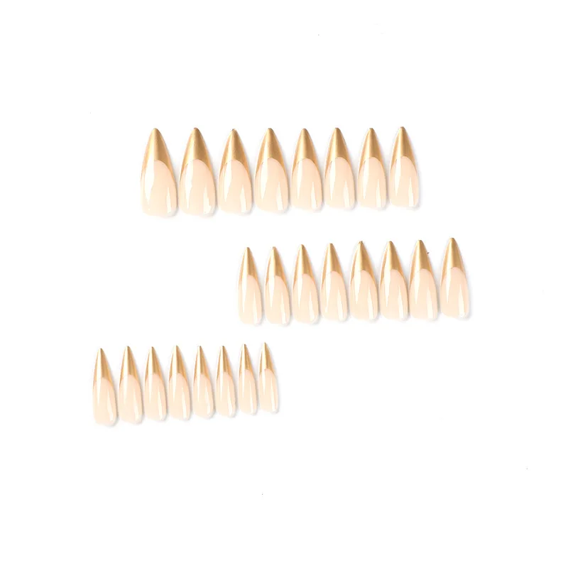 Wholesale Cheap 3D Almond Glitter French Fake Nail Set Long Press-on Acrylic Full Cover Artificial Nails with Boxed Glue
