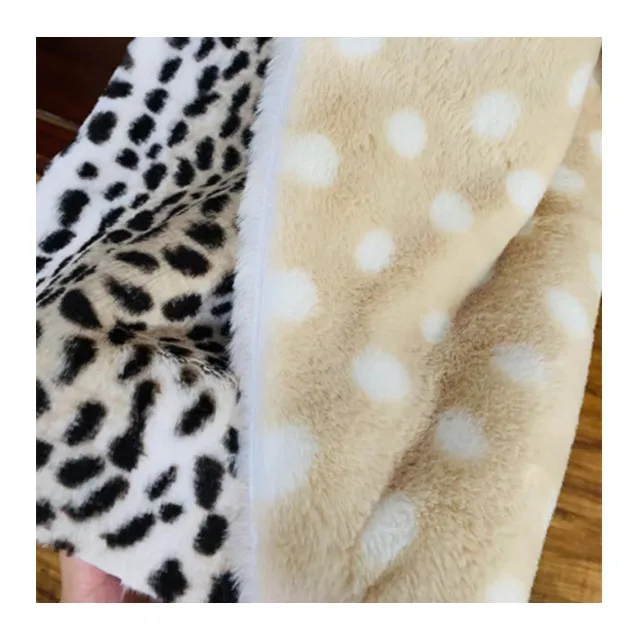 Soft plush fabric artificial fur 100% polyester 650g rabbit hair leopard dot print for toy pillow