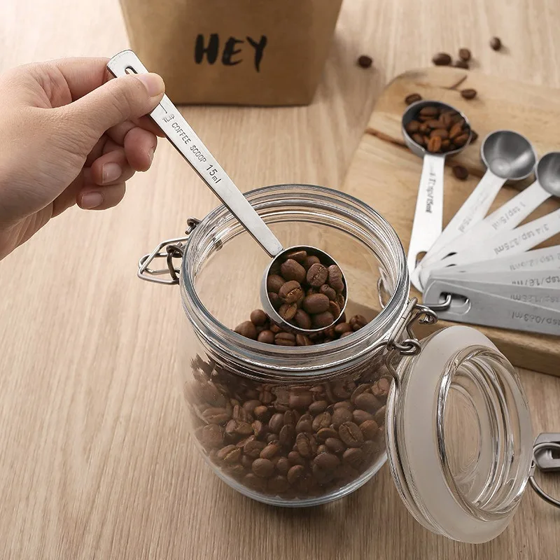 HYRI Popular 5/6/7/8/9 Pieces Set Measure Spoon Set  For Baking Tea Coffee Digital  Stainless Steel Custom Logo Metal Coffee
