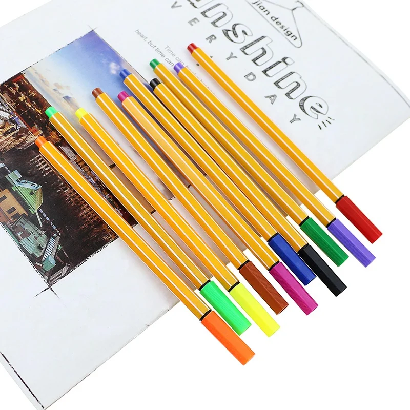BECOL Wholesale 10 Colors Colored Fine Point Sketching Markers 0.4mm Drawing Marker Pen Fine Liner Color Pen Set